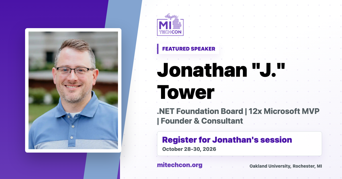 Jonathan "J." Tower speaker share image for MITechCon 2026
