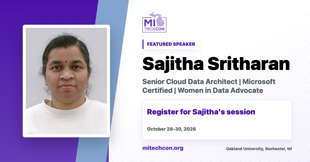 Sajitha Sritharan speaker share image for MITechCon 2026