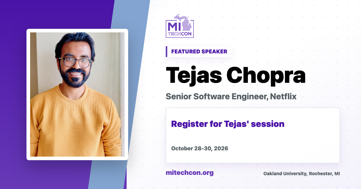 Tejas Chopra speaker share image for MITechCon 2026